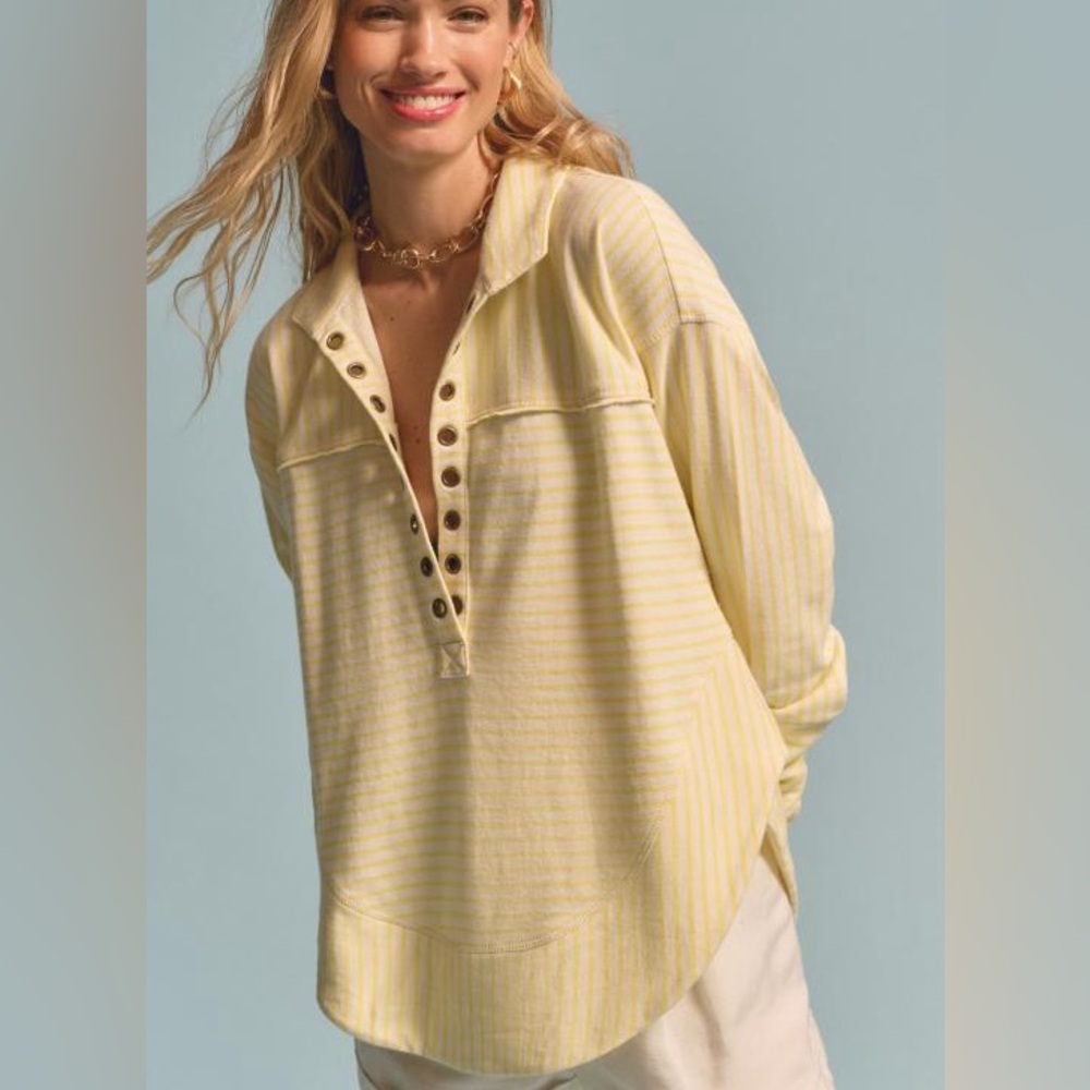 Anthropologie Pilcro yellow spliced Henley top size XS